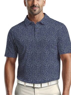 Ben Hogan Navy Printed Pattern Short-Sleeve Performance Polo Shirt. Men’s Large